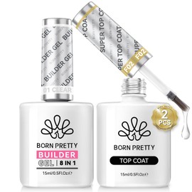 Born Pretty Glossy Top Gel, Clear Builder Gel for Nails, 8 in 1 Nail Strengthener in a Bottle, Builder Extension Gel for Nails Shine Finish and Long Lasting Nail Protection Soak Off 15ml 2pcs