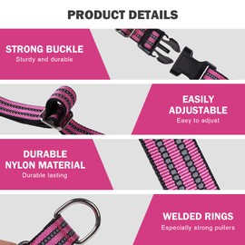 Hikiko Martingale Dog Collars Reflective Nylon Puppy Dog Collar with Quick Release Buckle Adjustable Training No Slip Dog Collar (X-Small, Pink)