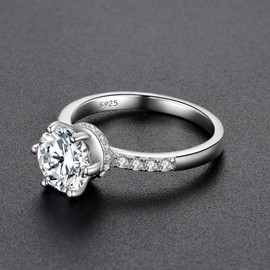 Qings Ladies 925 Silver Wedding Rings, 1.5 Carat Round Diamond Engagement Ring Jewelry Gifts for Women Size 9