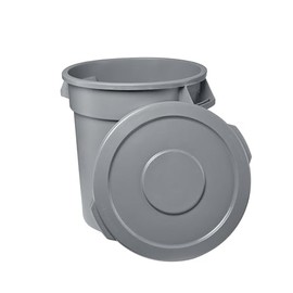 Feed and Seed Storage Container, 32 Gallon Gray Round Commercial Trash Can and Lid, Food Storage Plastic Bin, Use in Agricultural, Gardening, or Household