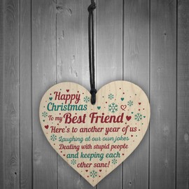 RED OCEAN Handmade Wooden Heart Plaque Funny Christmas For Best Friend Friendship Keepsake Hanging Tree Decoration Bauble