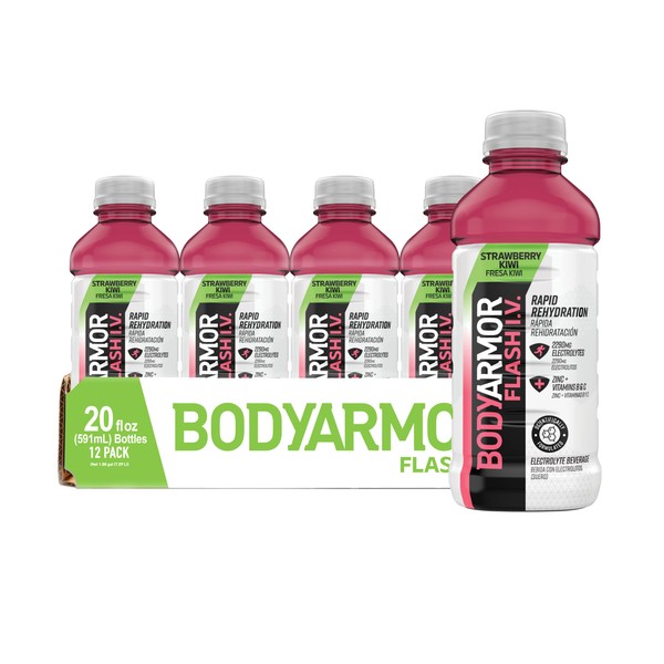 BODYARMOR Flash I.V. Rapid Rehydration Electrolyte Beverage, Strawberry Kiwi, 20 Fl Oz (Pack of 12)