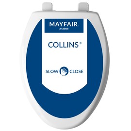 Mayfair Collins Slow Close Toilet Seat, Durable Plastic Seat with Extra Stability Bumpers and Secure Hinges, Made in USA, Elongated, White