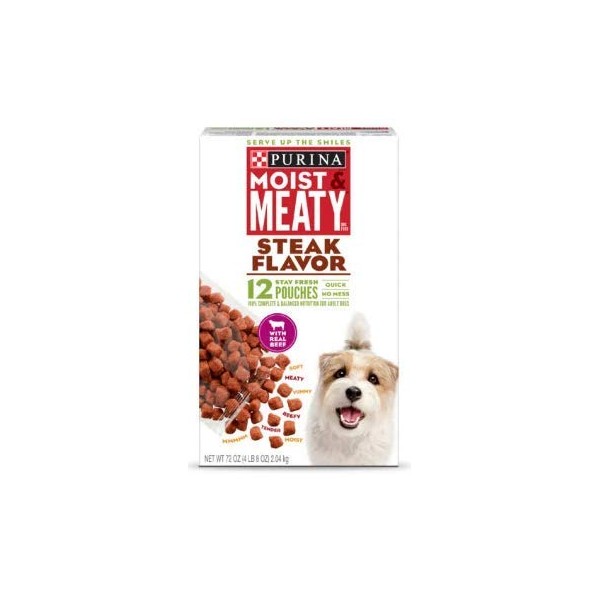 Purina Moist & Meaty Steak Flavor Dog Food 12 Stay Fresh Pouches