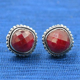 Ruby Gemstone Stud Earrings Ruby Corundum Stud Earrings 925 Sterling Silver Stud Earrings Meadows Christmas Gifts for Women, Sterling Silver Stone, Ruby, Sterling Silver Stone, Ruby