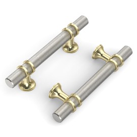 Coinkoly 10 Pack 3''(76mm) Gold and Brushed Nickel Cabinet Knobs Gold Knurled Knobs for Dresser Kitchen Drawer Pulls Hardware for Cupboard