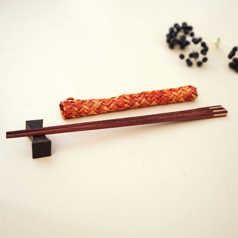 thebigmango.co.uk Wooden Round Black Chopsticks Set with Matching Rest and