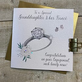 White Cotton Cards GRANDDAUGHTER & FIANCE - RING ENGAGEMENT CARD, HAND FINISHED (D45)