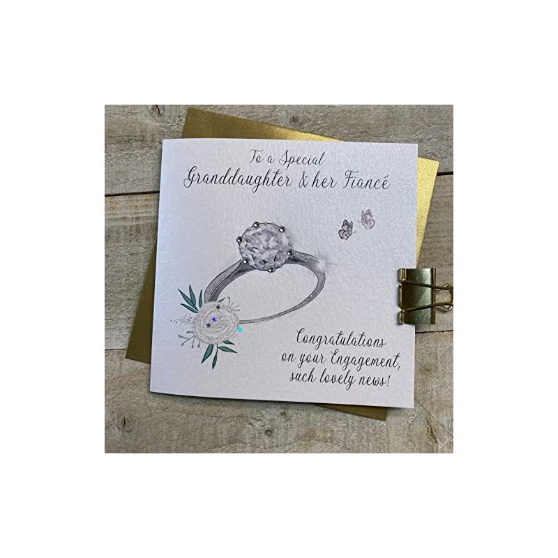 White Cotton Cards GRANDDAUGHTER & FIANCE - RING ENGAGEMENT CARD,
