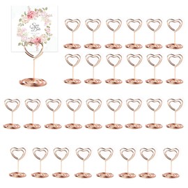 JRYGAC Pack of 30 Pink Place Card Holders, Photo Holder, Card Stand, Menu Card Holder, Photo Holder with Clips, Memo Holder, Place Card Holder for Weddings, Banquets, Parties (Heart-shaped)
