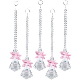 rockcloud Hanging Clear Crystal Point Prism Glass Jingle Bell Holiday Decorations Christmas Tree Ornaments Suncatcher Wedding Souvenir, Pink