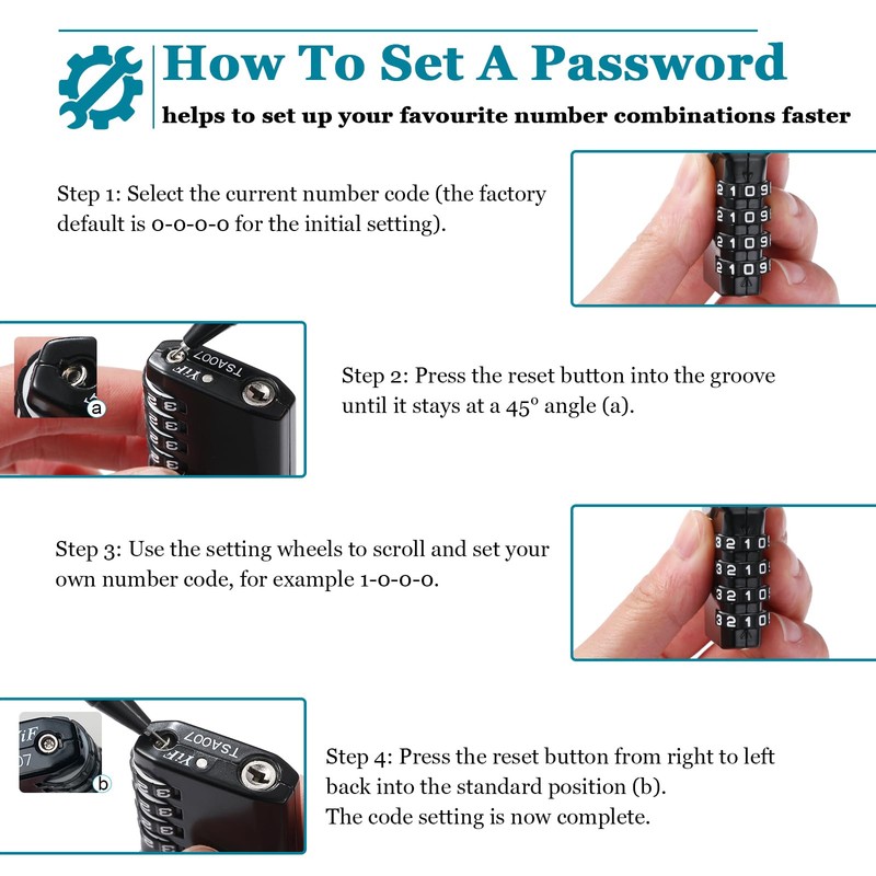 NAGE TSA Lock, Suitcase Locks Combination, White Code Luggage Locks