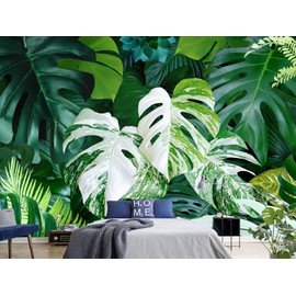 LMLURAL 3D Mural Tropical Botanical Wallpaper - Green Palm Leaves, Rainforest Fantasy. Ideal for Kitchen, Nursery Decor. Not Peel & Stick, 105"x75" (WxH).