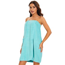 Vislivin Towel Wrap Robe for Women shower wrap robe Bath Body Towel Wrap bathrobe with Adjustable Snap Closure Blue XL