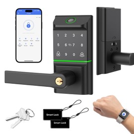 Keypad Smart Door Lock with Handle, Keyless Entry Door Lock Deadbolt for Front Door, Smart Auto Lock Door with Phone/Watch App Control, Biometric Fingerprint Door Handle Lock with 7 Ways to Unlock