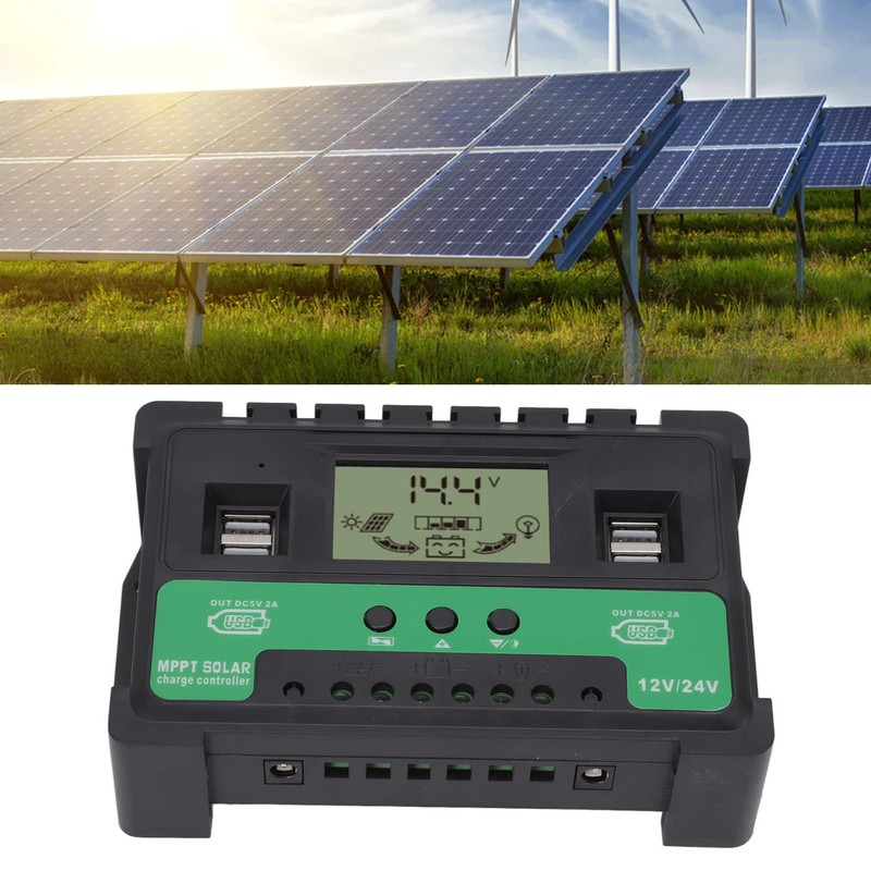 Solar Controller 12V 24V Charge Discharge PV Regulator LCD Display