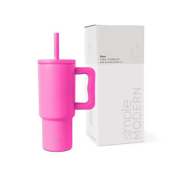 Simple Modern Kids 24 oz Tumbler with Handle and Silicone Straw Lid | Spill Proof and Leak Resistant | Reusable Stainless Steel Bottle | Gift for Kids Boys Girls | Trek Collection | Raspberry Vibes