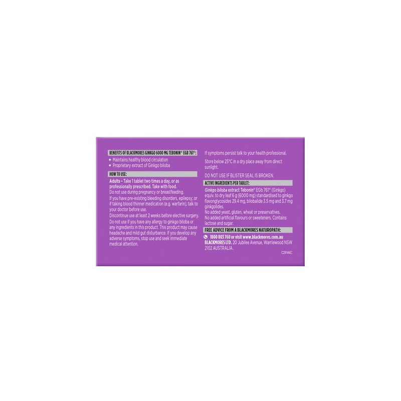 Blackmores Gingko 6000mg 30 Tablets