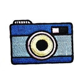 HHO Blue Camera Cartoon Kiss Patch Embroidered DIY Patches, Cute Applique Sew Iron on Kids Craft Patch for Bags Jackets Jeans Clothes