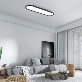 Ganeed Modern Linear Ceiling Lights,36W LED Ceiling Lamp,Full Spectrum Long Ceiling Light,27.6 Inch Ultra Thin Low Profile Light Fixture for Bedroom Kitchen Closet Hallway,Black/Cool White 6500K