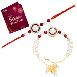 Aheli'S Traditional Legacy Of Rakshabandhan With Pearl Rakhi For Bhaiya Bhabhi, For Brother & Sister In Law, Maroon