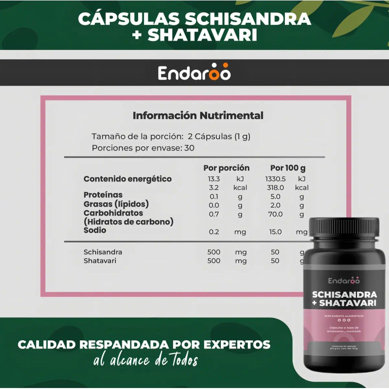 Schisandra Shatavari 500 Cápsulas Naturales
