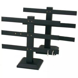 FindingKing 24 Pair Earring T Bar Black Faux Leather Display