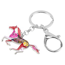 BONSNY Enamel Cute Funny Saftey Running Heart Horse Keychains Key Ring Car Purse Bags Charms Unique Accessories (Red)