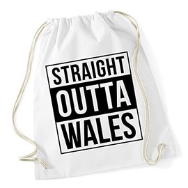 Hippowarehouse Straight outta Wales Drawstring Cotton School Gym Bag 37cm x 46cm, 12 litres