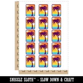 Palm Tree Tropical Solid Temporary Tattoo Water Resistant Fake Body Art Set Collection - 15 2" Tattoos (1 Sheet)