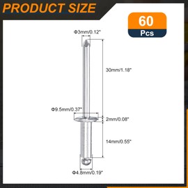 sourcing map 60Pcs 3/16"x1/2" Aluminum Dome-Head Blind Rivets, Open-End Type Blind Rivets for DIY, Sheet Metal, Automotive Repairs, Furniture, Boat, and Duct Work (Silver)