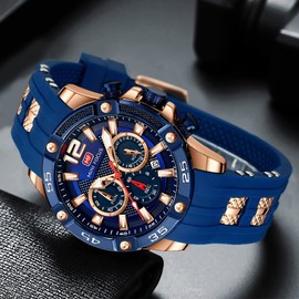 Mini Focus Men Watches Unique Casual Wrist Watches (Chronograph/Waterproof/Luminous/Calendar/24 Hours) Silicon Band Fashion Watches for Men (Blue)