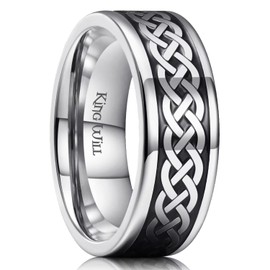 King Will Black Silver Mens 8mm Celtic Knot Stainless Steel Wedding Band Rings Pipe Cut High Polish Finish Laser Silver Celtic Knot Wedding Band for Men Comfort Fit 11