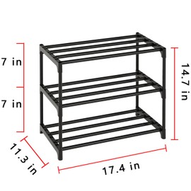 COAPUKT Metal Stackable Small Shoe Rack Organizer, Narrow Shoe Racks for Closets Entryway, Shoe Stand,Shoe Shelf with Handle (3-Tier-Black)