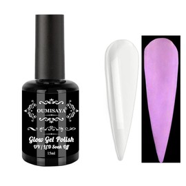Oumisaya Glow in the dark Clear Gel Nail Polish 15ML Semi-Clear top coat gel glow purple color for nail art design (GP66bCP)