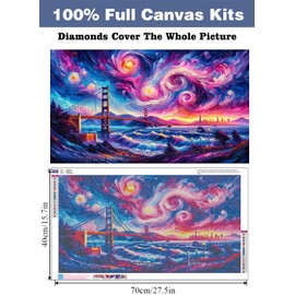 ijbnhd 5D Van Gogh Starry Sky Diamond Art Kits, Large Diamond Painting Kits for Adults, DIY Full Drill Round San Francisco Bridge Gem Art for Crafts Home Wall Decor Gift 16X28inch