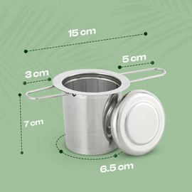 Jojeys 1 Pack Tea Strainer with Lid & Foldable Handles, 304 Fine Mesh Tea Infuser for Loose Tea - Easy to Clean & Durable Stainless Steel Tea Filter Set for Teapot, Green Tea & More
