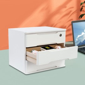 3 Drawers Wooden Desktop Storage Box with Lockable Drawers, Wooden Storage Cabinet Organizer Tabletop Storage Organization Box for Office,Home (White)