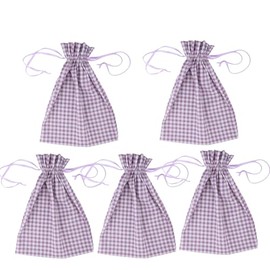 Meseey 5 Pcs Large Buffalo Plaid Burlap Bags with Drawstring Gift Bags Gingham Sacks Bags Gift Pouch Bag for Easter Spring Birthday Gift Wrapping(6Wx8L, purple-white plaid)