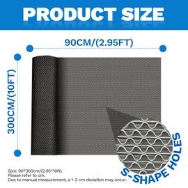 PVC Drainage Floor Mat 3x10Ft, Non-Slip 0.22'' Thick Heavy Duty Mesh Hole Pool Mat, Commercial PVC Mesh Hollow Mats, Outdoor Indoor Rug for Bathroom Patio Bath Shower Wet Area (Grey)