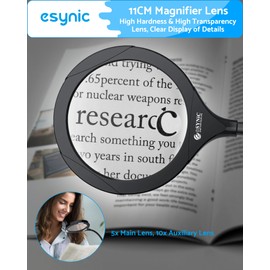 eSynic Magnifying Lamp High Clarity Magnifying Glass with Light 5X 10x Magnifying Lamp with Light Rechargeable Clamp Desk Magnifier Lamp Magnifying Glass Stand with 15 LEDs for Reading Handcraft etc