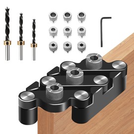 6/8/10 mm Self-Centring Woodworking Dowel Gauge Kit, 3-in-1 Drilling Template Furniture Construction with Positioning Clip Adjustable Drill Guide Puncher Locator and Limiter