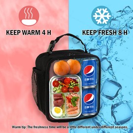 EASTVIO Black Lunch Box for Teens Boys Kids Men Insulated Thermal Tote Cooler Bag for Girls Women- Portable, Lightweight, Durable and Reusable