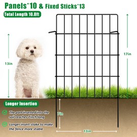 10 Pack Garden Fence Animal Barrier Fencing 1.44 inch Spacing Total 10.8ft (L) x 24in (H) Rustproof Metal Wire Yard Blocker Dog Fences Border for Outdoor Flower Bed Decor Black