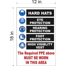 12" x 18" PVC SIGN SAFETY REQUIREMENTS 5 ITEM LIST EYE HEARING VEST BOOTS PPE..