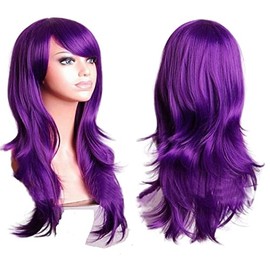 YOVEKAT 27inch Long Curly Cosplay Costume Party Hair Wig Full Hair Wavy Wig Daily (Purple)