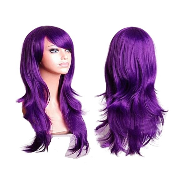 YOVEKAT 27inch Long Curly Cosplay Costume Party Hair Wig Full Hair Wavy Wig Daily (Purple)