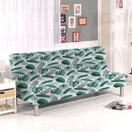 Armless Sofa Bed Cover Polyester Spandex Stretch Futon Slipcover Protector 3 Seater Elastic Full Folding Couch Sofa Cover fits Folding Sofa Bed without Armrests 80" x 50" in(Leaves 02)