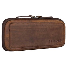 STILORD 'Scotty' Leather Case Vintage with Zip Hard Case Large Pencil Case Men's Pencil Case Women's Pencil Case Office Pencil Case Retro Pencil Case Genuine Leather, Zamora - Brown, Toiletry bag