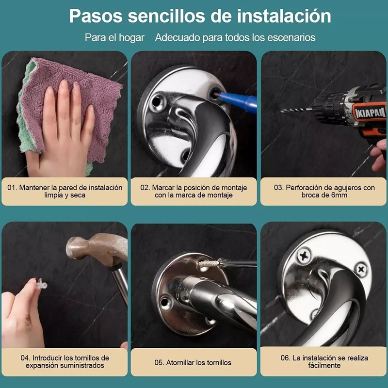 Shower Grab Bar 304 Stainless Steel Silicone Anti Slip Bathtub